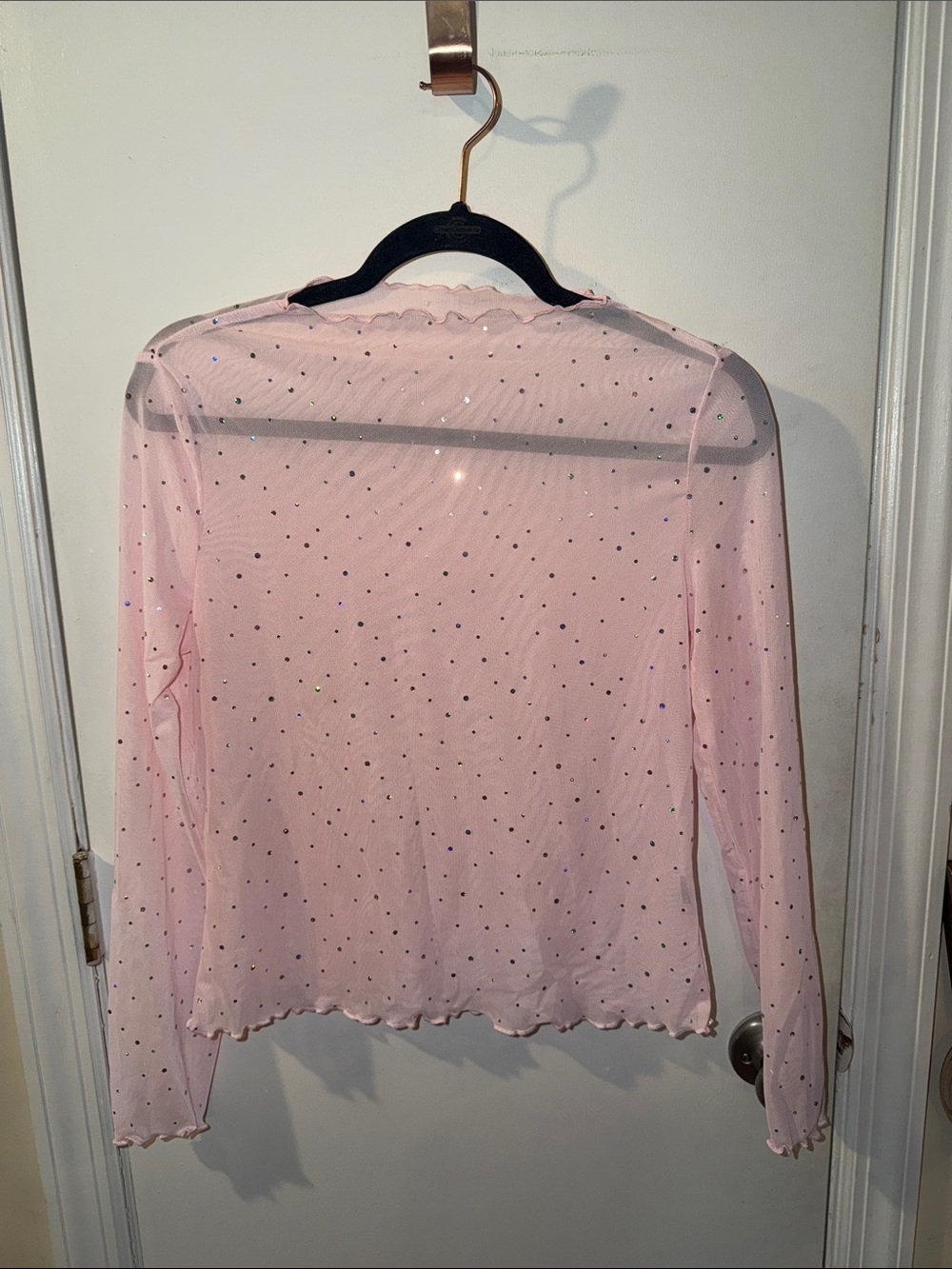 Sheer Pink Long-Sleeve Rhinestone Top